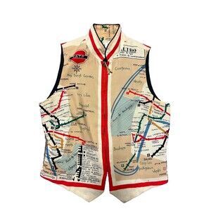 TAPP New York Womens Multicolor Paris Metro Map Print Silk Full Zip Vest Size M